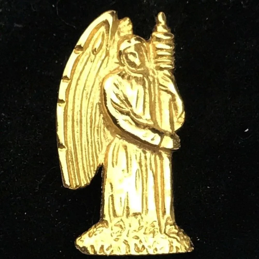 Angel Guard Catholic Christian Vintage Pin Brooch Gold Tone Religious